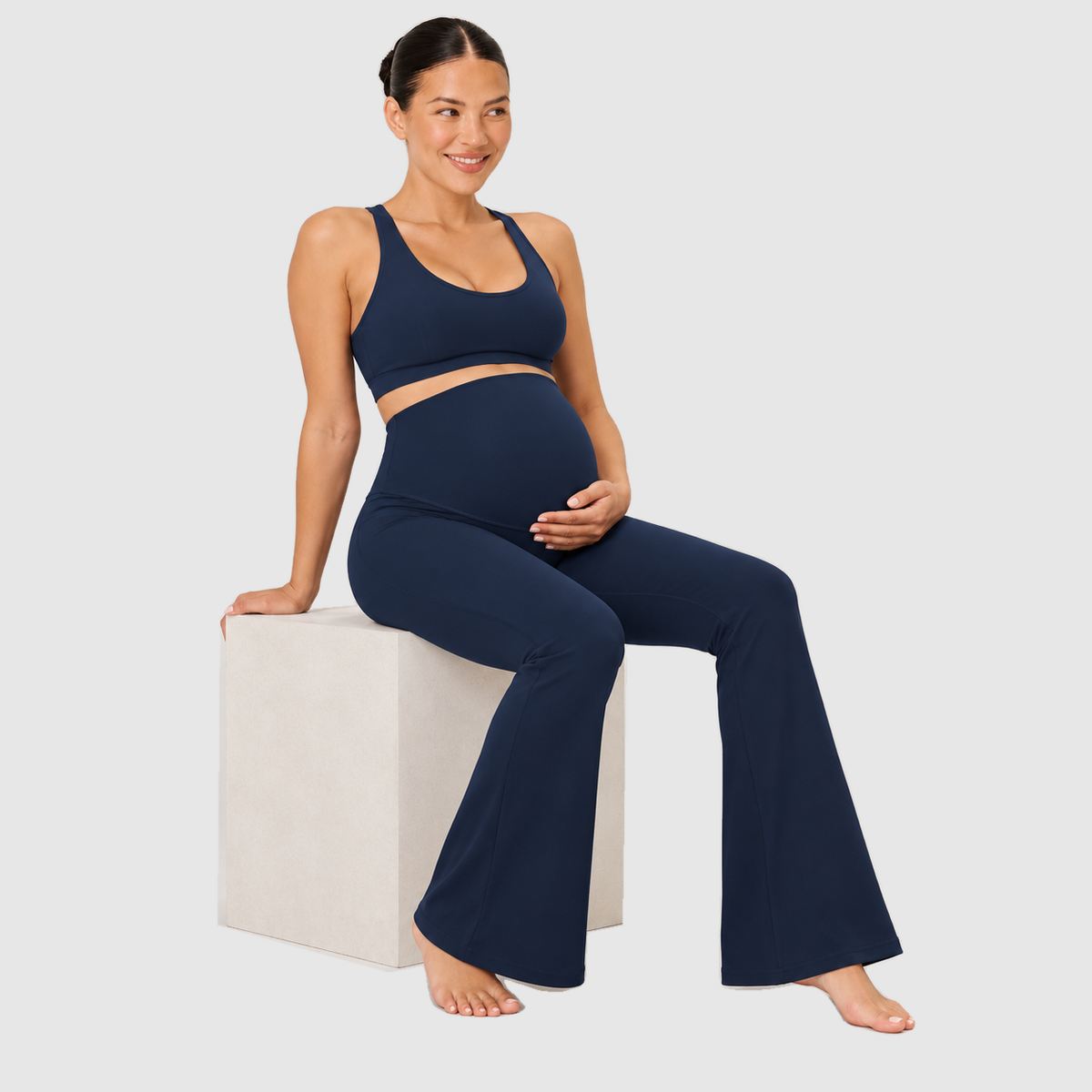Flared Seamless Maternity Leggings #color_navy_blue